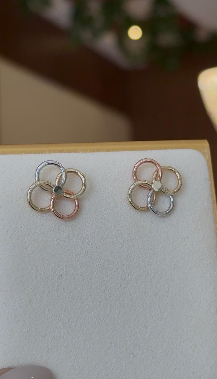 ARETES 3 OROS FLOR 2.8GR 10K